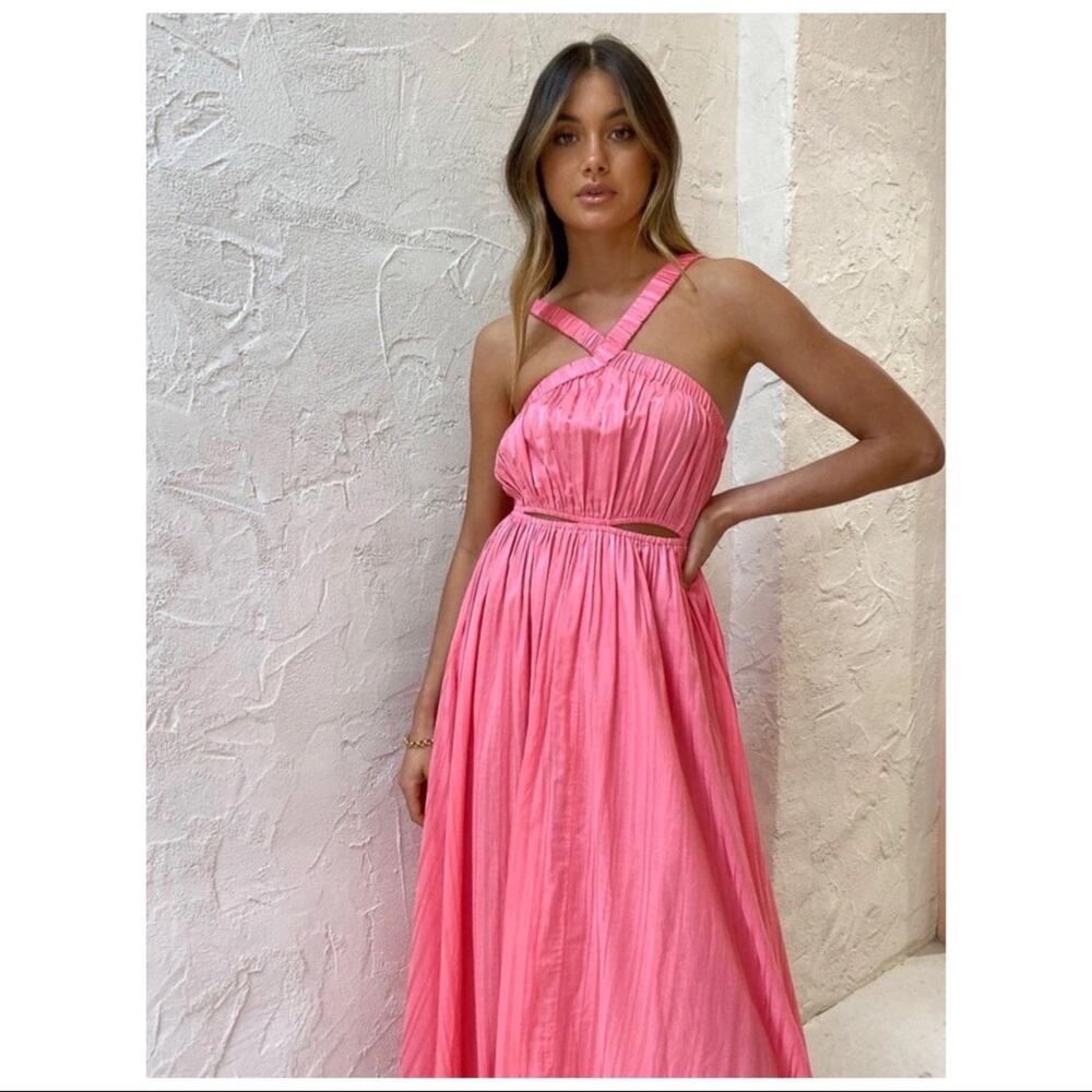 Anthropologie Pink Crisscross Strap Maxi Dress